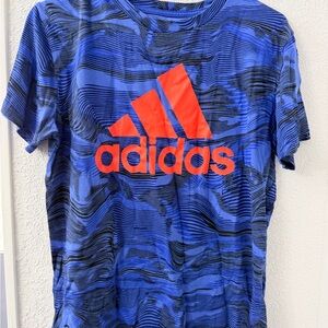 adidas Youth Performance Graphic Tee - Blue Wave Print - Size XL (18/20)